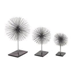 LITTON LANE Set of 3 Metal Starburst Sculptures with Stand - Silver and Black Iron Wire Decor thumbnail 2