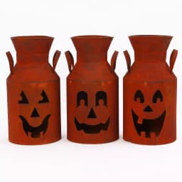 Gerson Rustic Metal Jack-O-Lantern Milk Can Luminaries, Set of 3 thumbnail 1