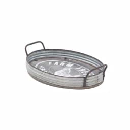 LITTON LANE Distressed Silver Galvanized Iron Decorative Trays with Handles, Set of 2 thumbnail 4