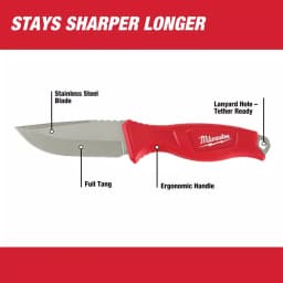 Milwaukee 4 in. Tradesman Fixed Blade Knife with Stainless Steel Drop Point Blade thumbnail 2