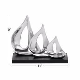 LITTON LANE 9 in. Stylized Sailboat Decorative Sculpture - Polished Silver Aluminum on Black Wood Base thumbnail 6