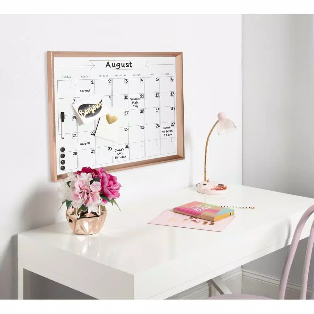 DesignOvation Calter Modern Magnetic Dry Erase Monthly Calendar Wall Organizer with Frame