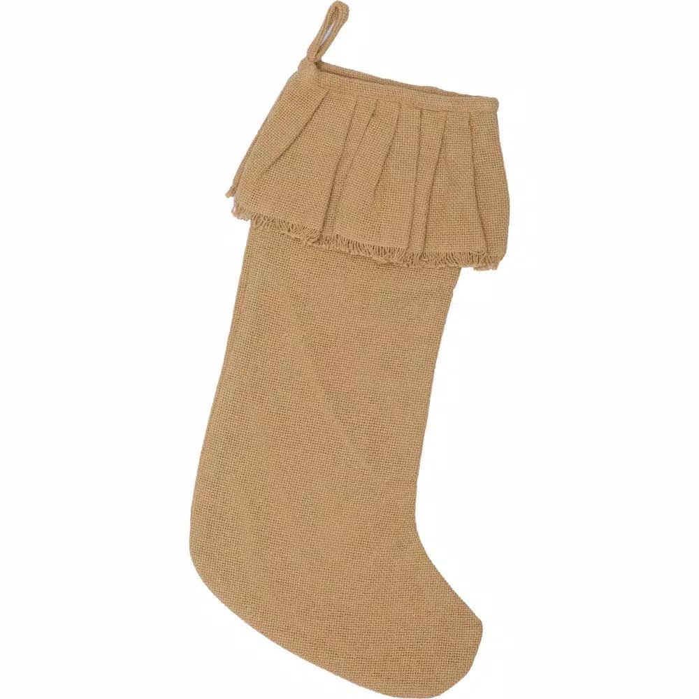 VHC Brands 20 in. Natural Cotton Burlap Ruffled Christmas Stocking - Farmhouse Style