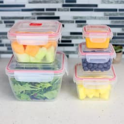 Unbranded 10-Piece Locking Square Plastic Food Storage Container Set with Steam-Vented Lids, Red thumbnail 8