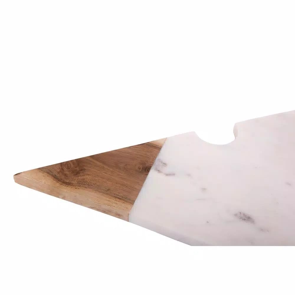 3R Studios Marble and Acacia Wood Cheese Slice Shaped Cutting Board