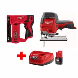 Milwaukee M12 12V Lithium-Ion Cordless Jig Saw and 3/8 in. Crown Stapler Combo Kit with 2.0Ah Battery and Charger thumbnail 1