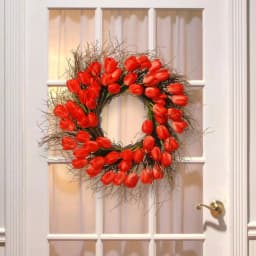 National Tree Company 24 in. Red Tulip Floral Wreath - Rustic Fabric Flower Wreath for Indoor and Covered Outdoor Decor thumbnail 4