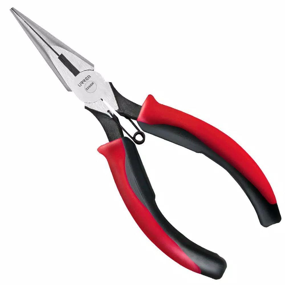 URREA 6-3/4 in. Long Nose Side Cutting Pliers with Spring and Rubber Grip