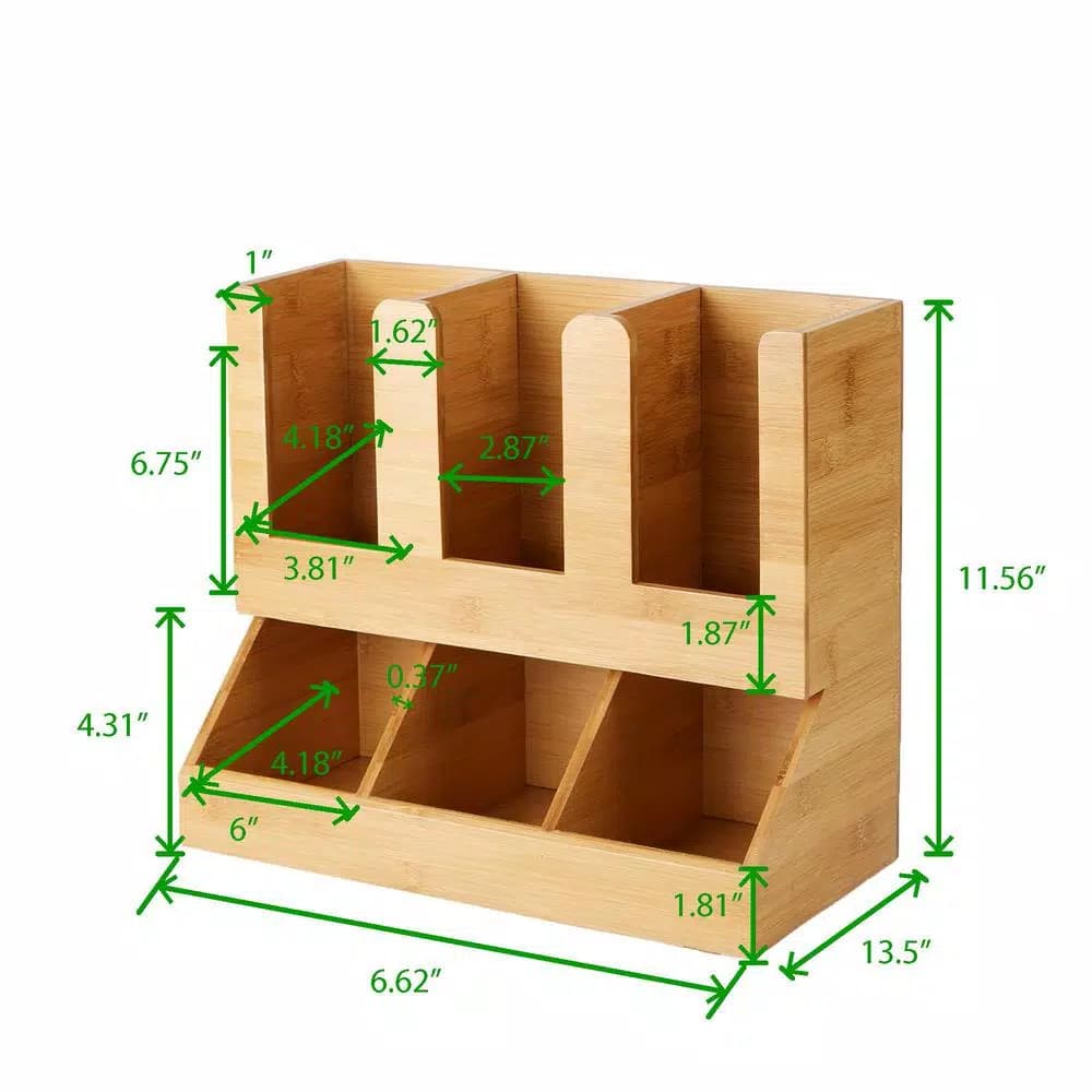 Mind Reader 6-Compartment Bamboo Coffee Condiment and Cup Organizer - Brown
