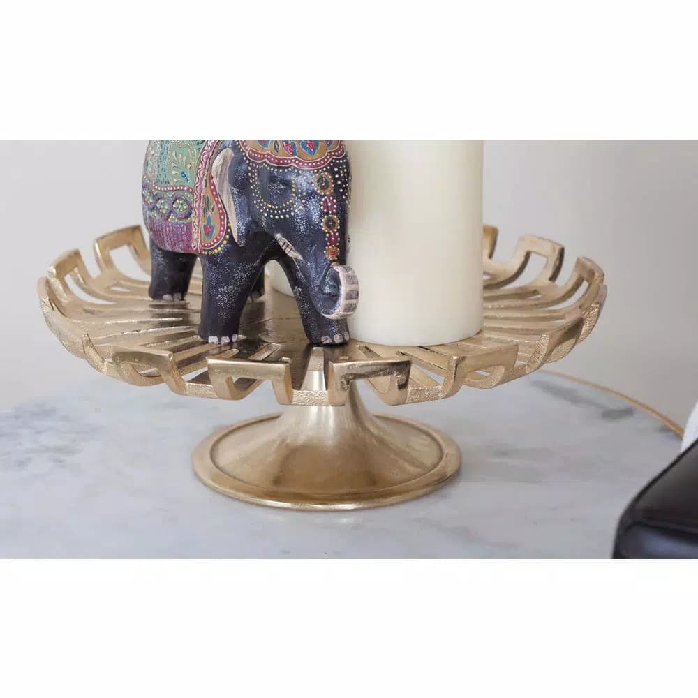 LITTON LANE Modern Reflections 15 in. Gold-Finished Aluminum Cake Plate with Geometric Cut-Outs