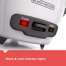 BLACK+DECKER 3-Cup White Electric Rice Cooker with Steaming Basket and Non-Stick Pot thumbnail 5