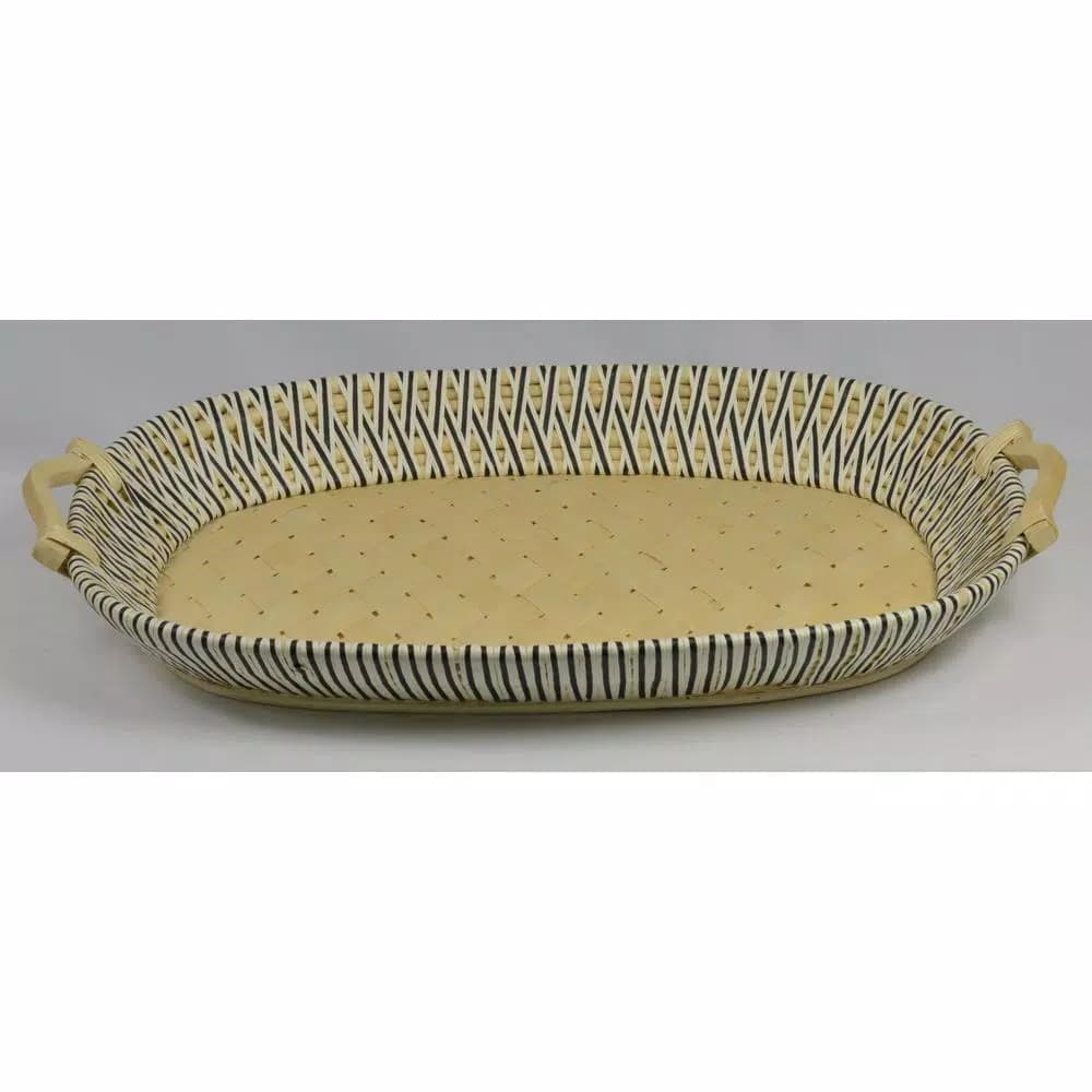 Unbranded Criss Cross Oval Serving Tray - Jute Wrapped Willow and Bamboo with Poplar Handles