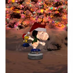 Peanuts 32 in. Pre-Lit Motorized 2D Skating Snoopy and Woodstock Yard Art Christmas Sculpture thumbnail 2