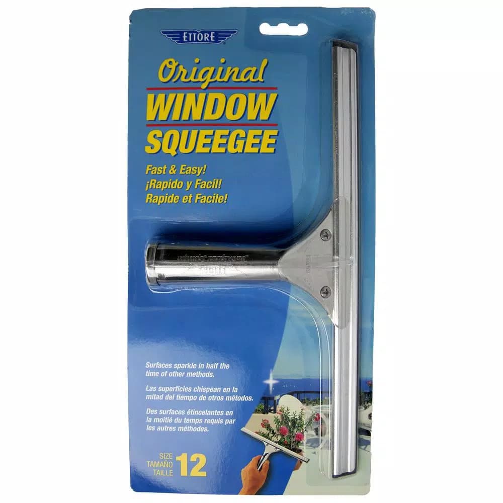 Ettore 12 in. Professional Stainless Steel Window Squeegee with Replaceable Rubber Blade