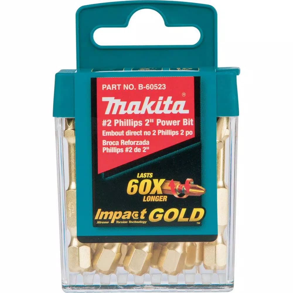Makita Impact GOLD #2 Phillips Power Bits, 2 in. Hex Shank (15 Pack)