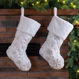 Glitzhome 21 in. White Plush Velvet Christmas Stocking Set with Snowflake Embroidery (2-Pack) thumbnail 5