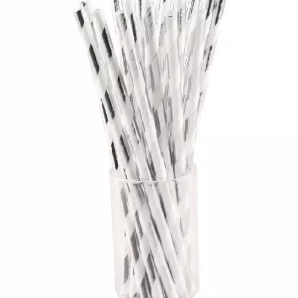Sugar Plum Party SugarPlum Collection 50-Piece Silver and White Assorted Disposable Paper Cocktail Straws