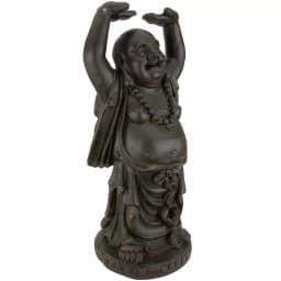 Oriental Furniture 36 in. Tall Laughing Buddha Standing Statue - Brown Resin thumbnail 2