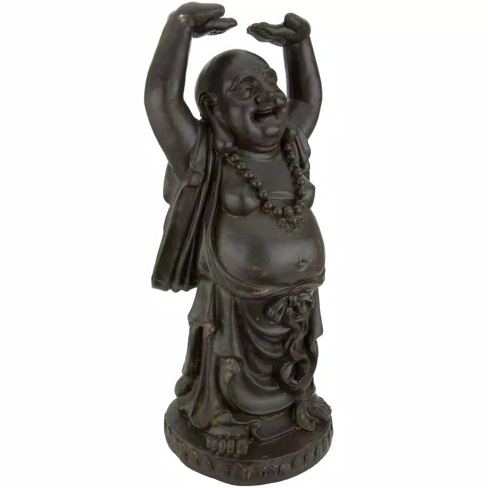Oriental Furniture 36 in. Tall Laughing Buddha Standing Statue - Brown Resin