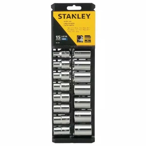 Stanley 15-Piece 1/2 in. Drive Metric Deep Socket Set, 12-Point Professional Grade