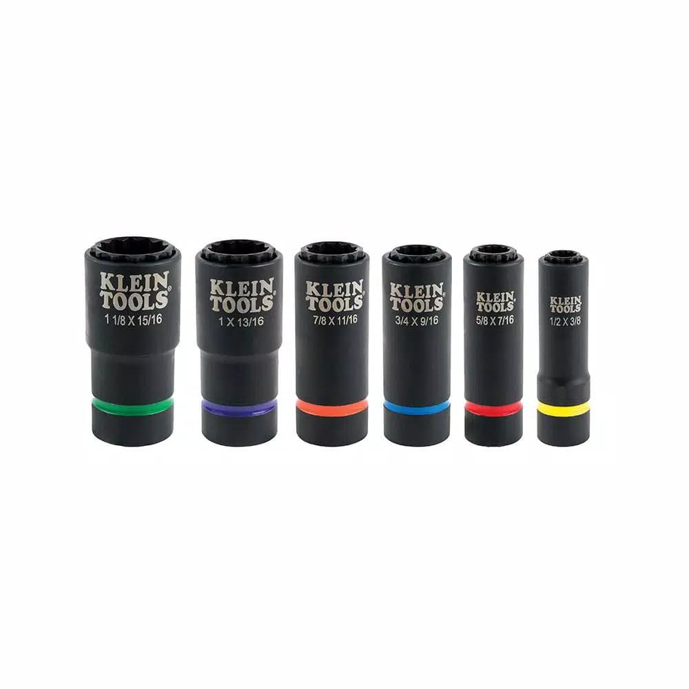 Klein Tools 6-Piece 2-in-1 Deep Impact Socket Set, 1/2 in. Drive, SAE