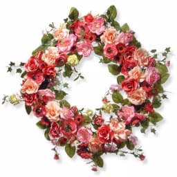 National Tree Company 32 in. Mixed Rose and Dahlia Spring Wreath - Red, Pink, and Cream Floral Decor thumbnail 1