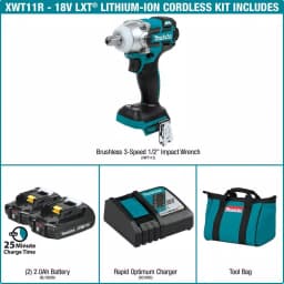 Makita 18V LXT Brushless 1/2 in. 3-Speed Impact Wrench Kit with 2.0Ah Battery and Charger thumbnail 2
