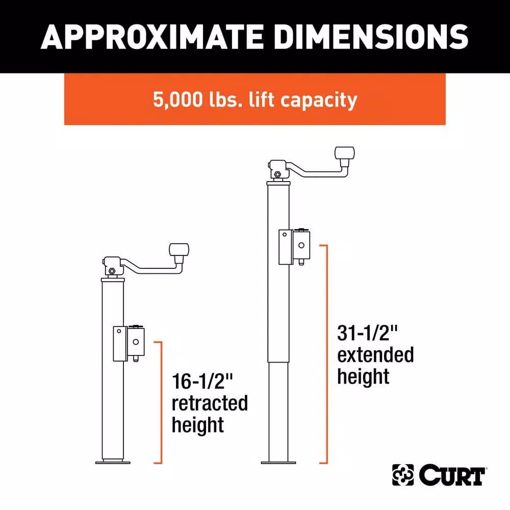 CURT Pipe-Mount Swivel Trailer Jack with Top Handle, 5,000 lbs. Capacity, 15 in. Travel
