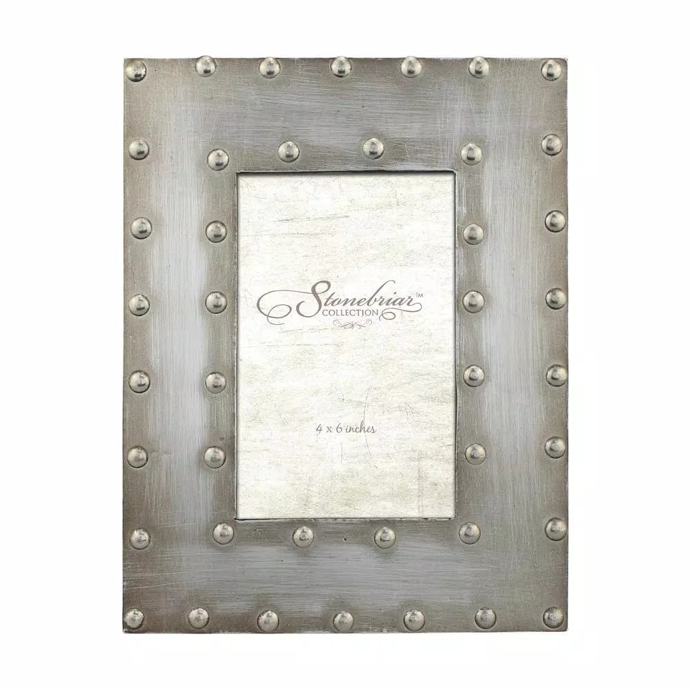 Stonebriar Collection Silver Rivet Detail Metal Picture Frame, 4x6 inch, Distressed Pewter Tabletop Photo Frame