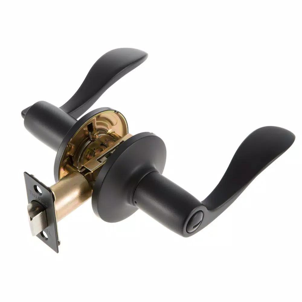 Toledo Fine Locks Iron Black Privacy Lever Set, Wave Style, Interior Door Handle