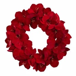 Nearly Natural 22 in. Red Amaryllis Artificial Flower Wreath thumbnail 1