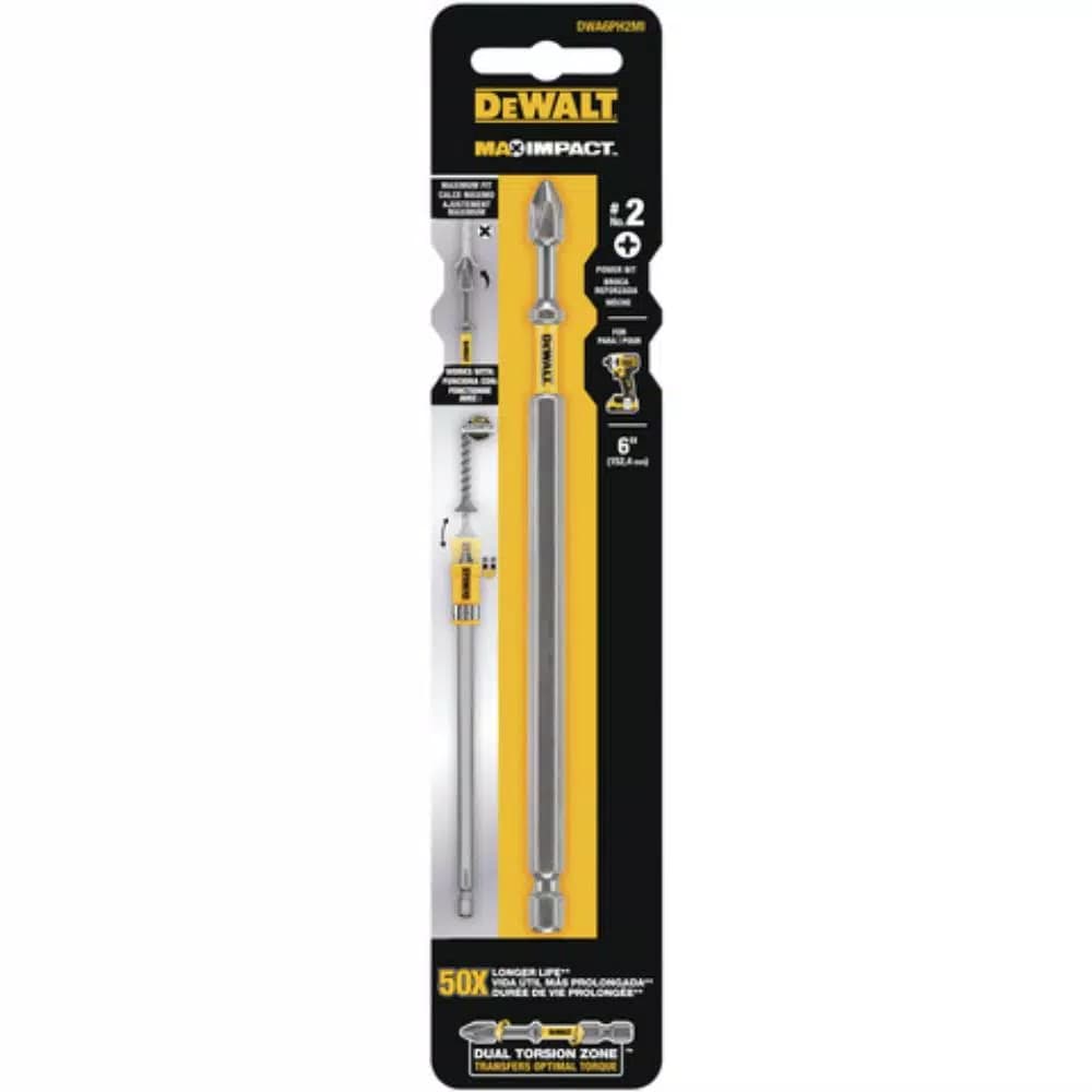 DEWALT MAX IMPACT #2 Phillips Screwdriver Bit, 6 in.