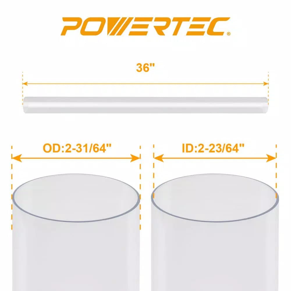 POWERTEC 2-1/2 in. x 36 in. Clear Rigid PVC Dust Collection Pipe