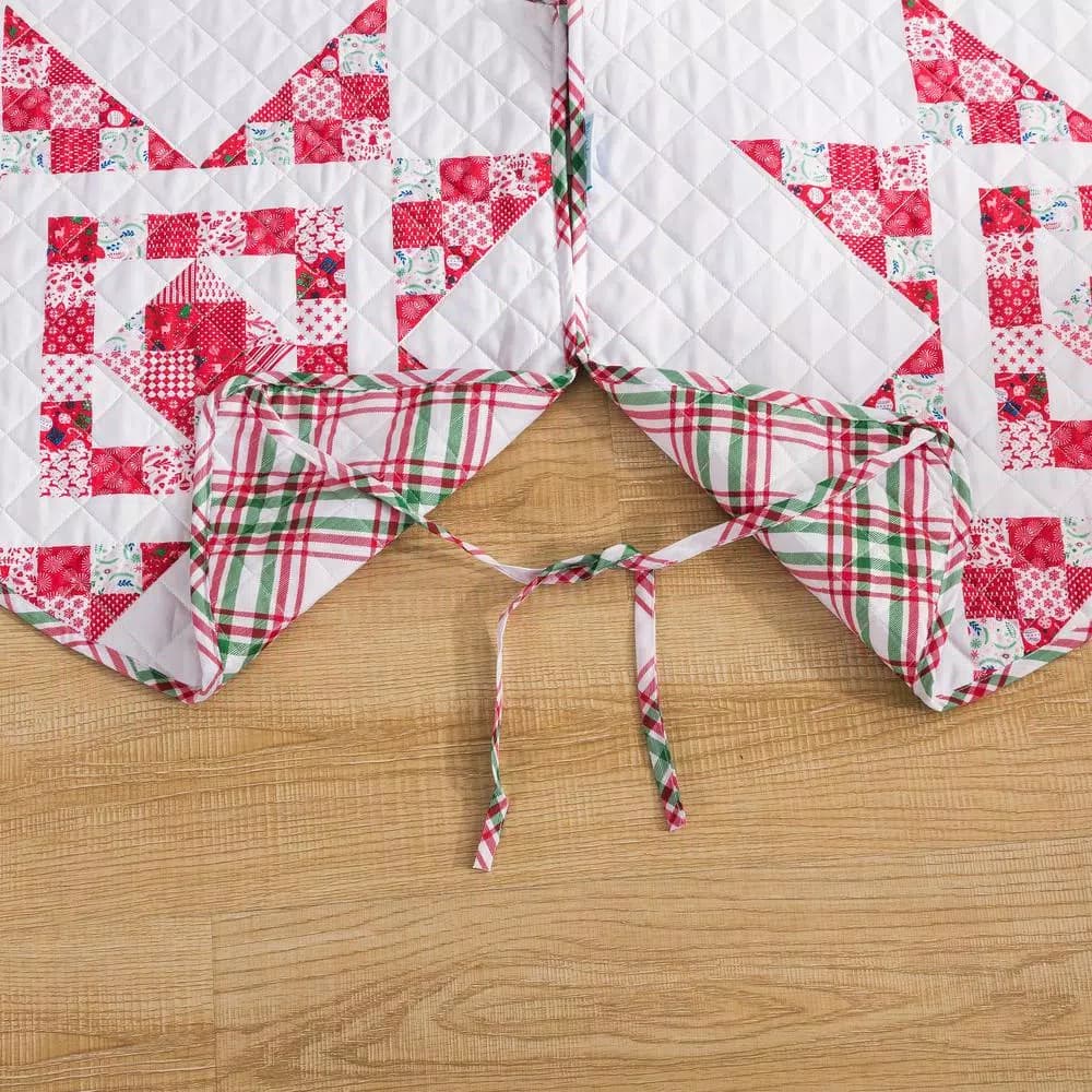Country Living Angelina 48 in. Reversible Quilted Tree Skirt, Red and White Patchwork Star