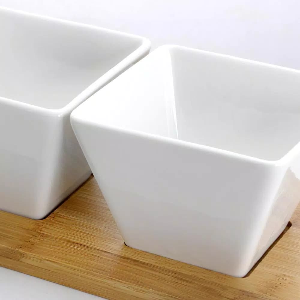 Elama Signature Collection Stoneware Appetizer and Condiment Server Set with Bamboo Tray