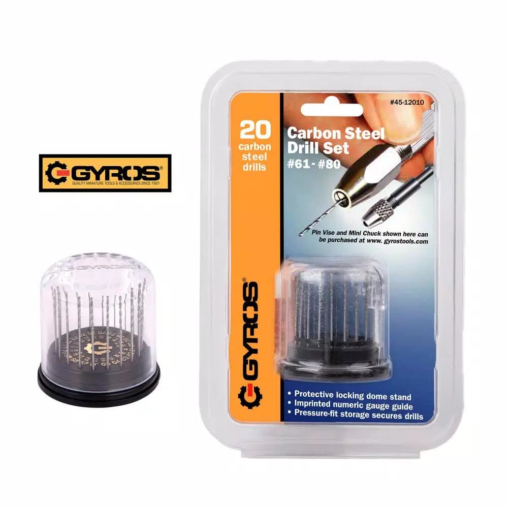 Gyros Carbon Steel Wire Gauge Drill Bit Dome Set, #61 - #80 (20-Piece)