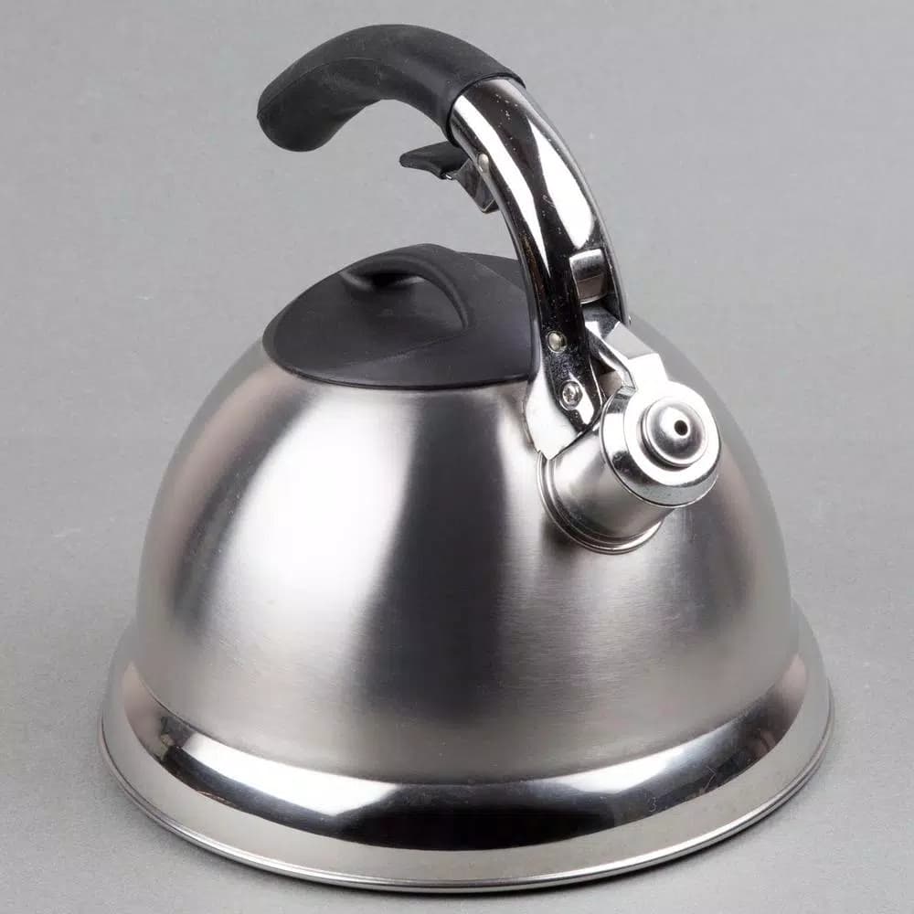 Creative Home Avalon 12-Cup Stainless Steel Whistling Tea Kettle with Lever Pour System, Silver