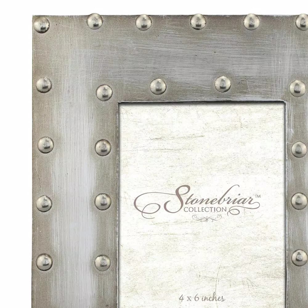 Stonebriar Collection Silver Rivet Detail Metal Picture Frame, 4x6 inch, Distressed Pewter Tabletop Photo Frame