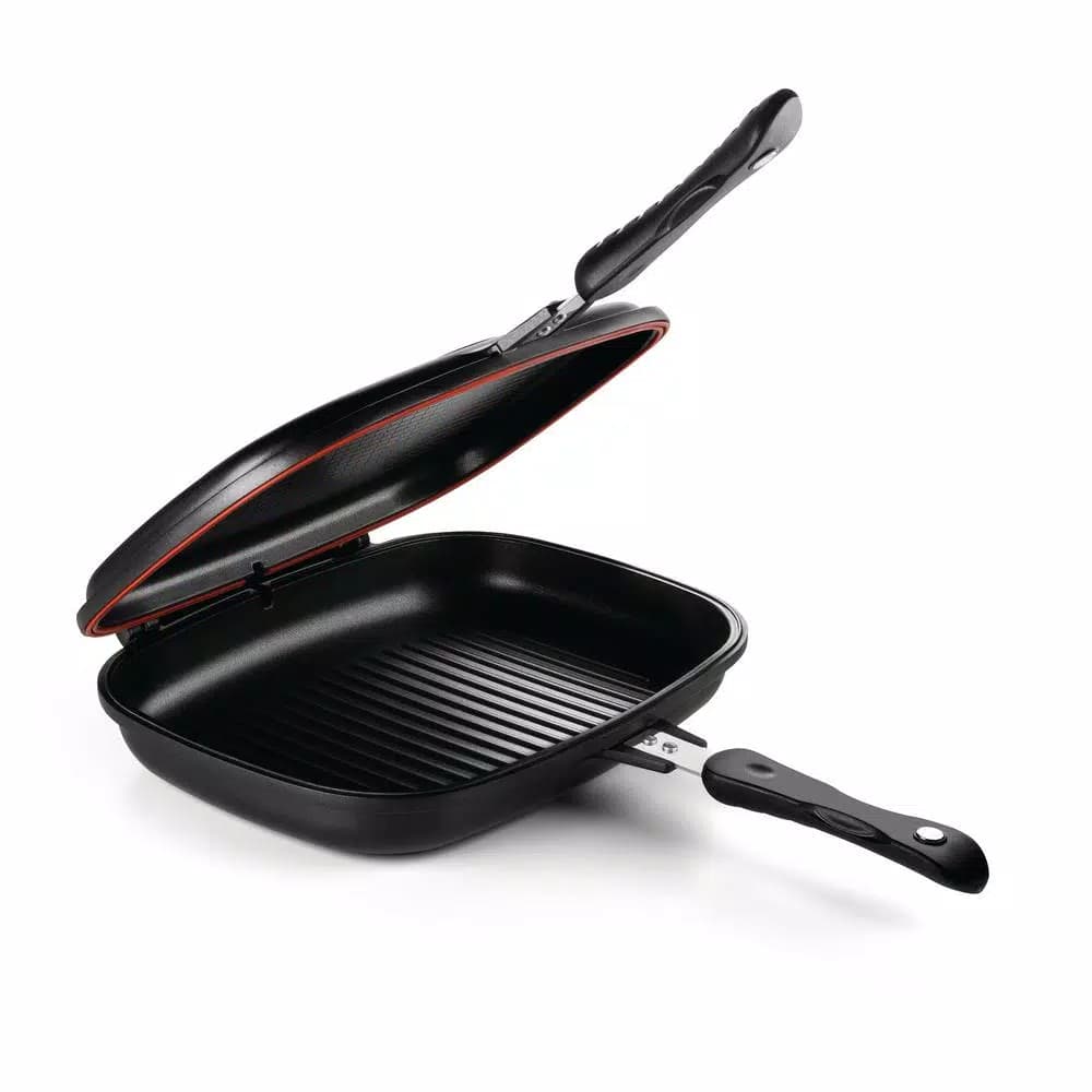 Hercules 13 in. Cast Aluminum Nonstick Double-Sided Skillet with Magnetic Lock - Black