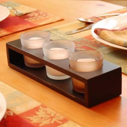 LUMABASE Trio Candle Tray with 3 Frosted Earth Tone Glass Votives - Black Wood thumbnail 2