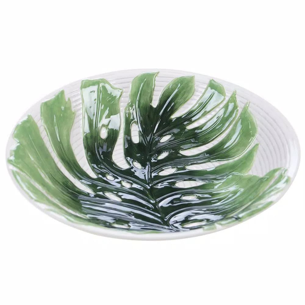 Certified International Palm Leaves 3-D Embossed Ceramic Serving Bowl, 96 oz.