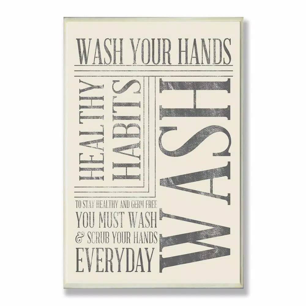 Stupell Industries Sd Graphics Studio Wash Your Hands Typography Bathroom Wood Wall Art, 12.5 x 18.5 in.