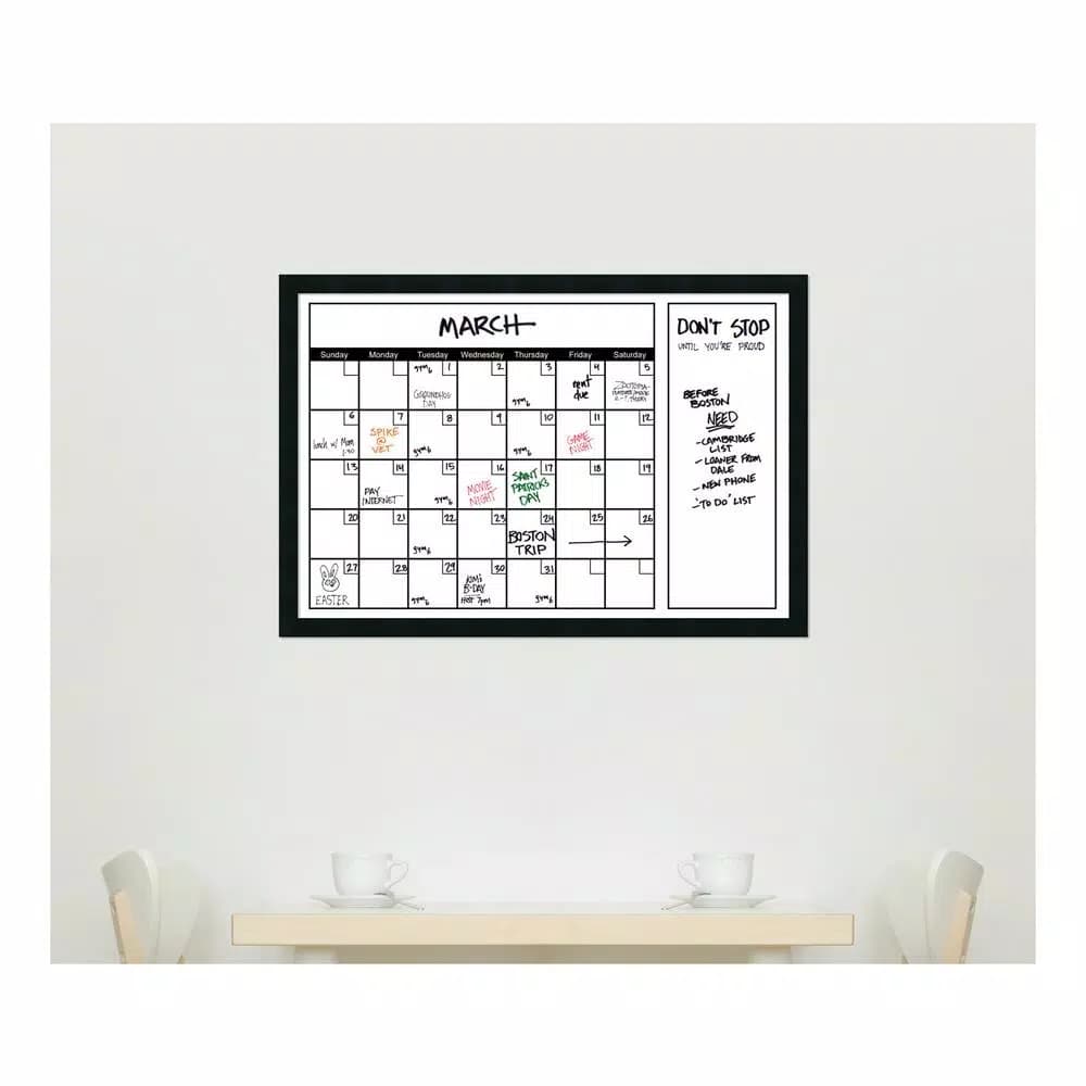 Amanti Art 38 in. W x 26 in. H Framed Glass Dry Erase Calendar Board, Mezzanotte Satin Black Wood