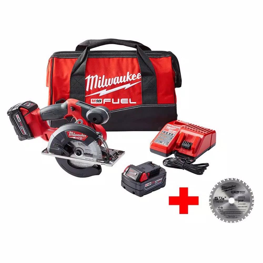 Milwaukee M18 FUEL 5-3/8 in. Metal Circular Saw Kit with 2 XC5.0 Batteries & Extra Blade