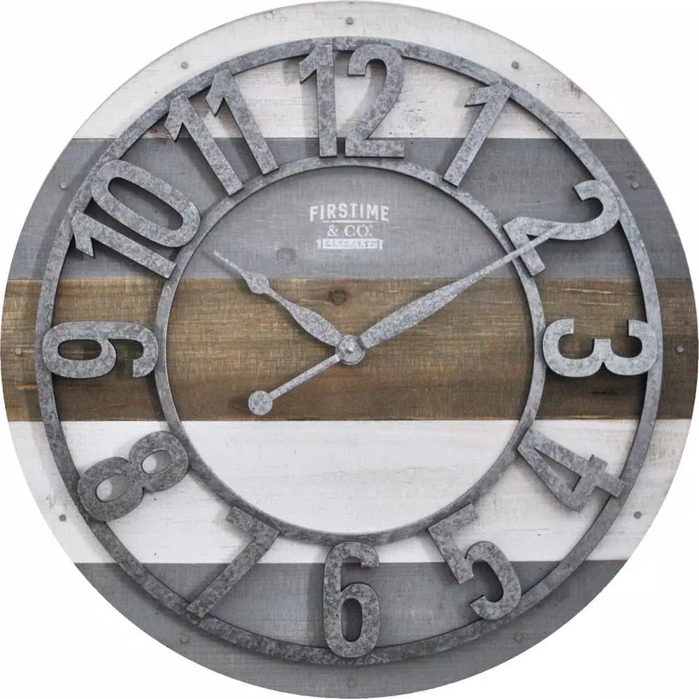FirsTime and Co. 27 in. Shabby Planks Wall Clock, Rustic Wood Design