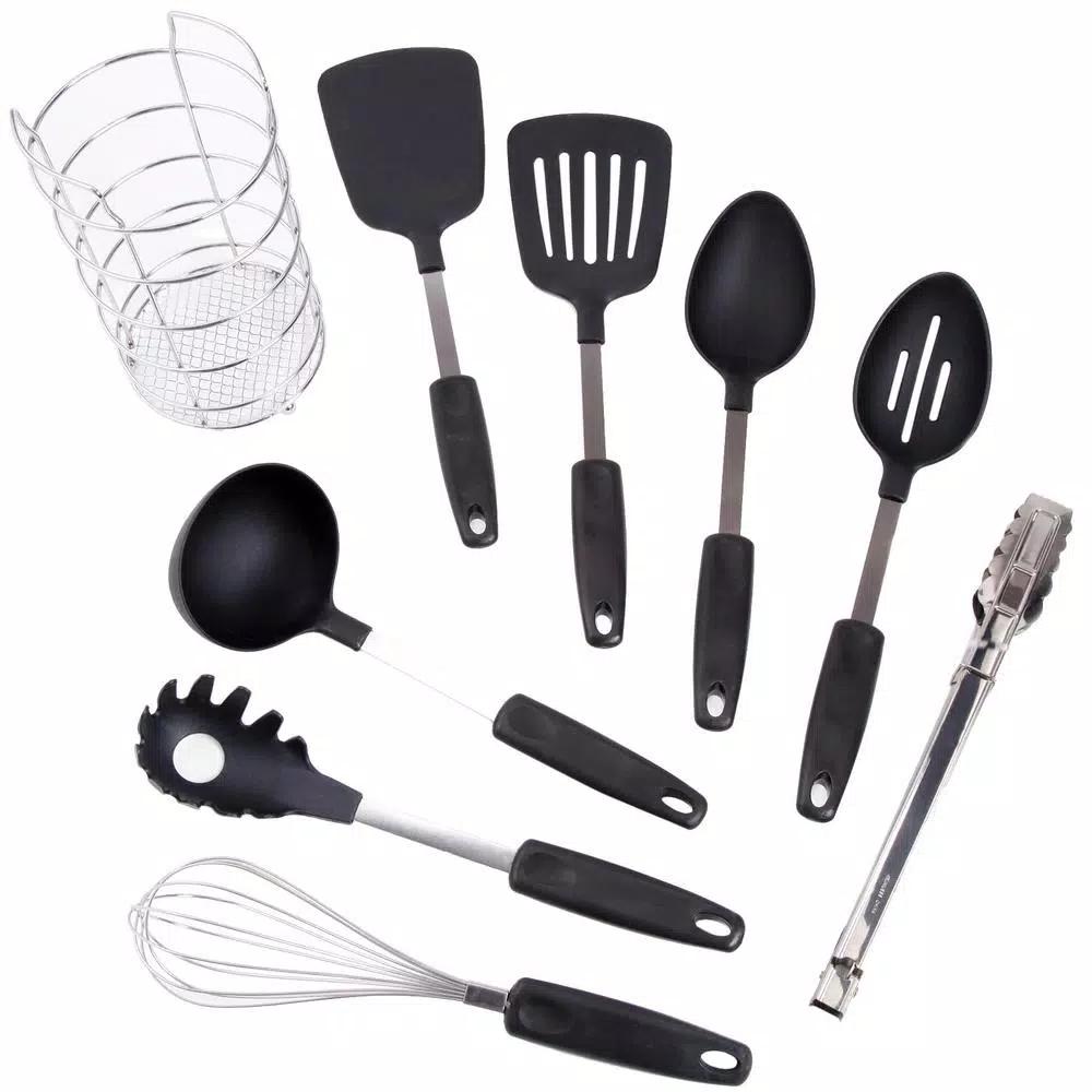 Gibson Chef's Better Basics 9-Piece Nylon Kitchen Utensil Set with Wire Caddy