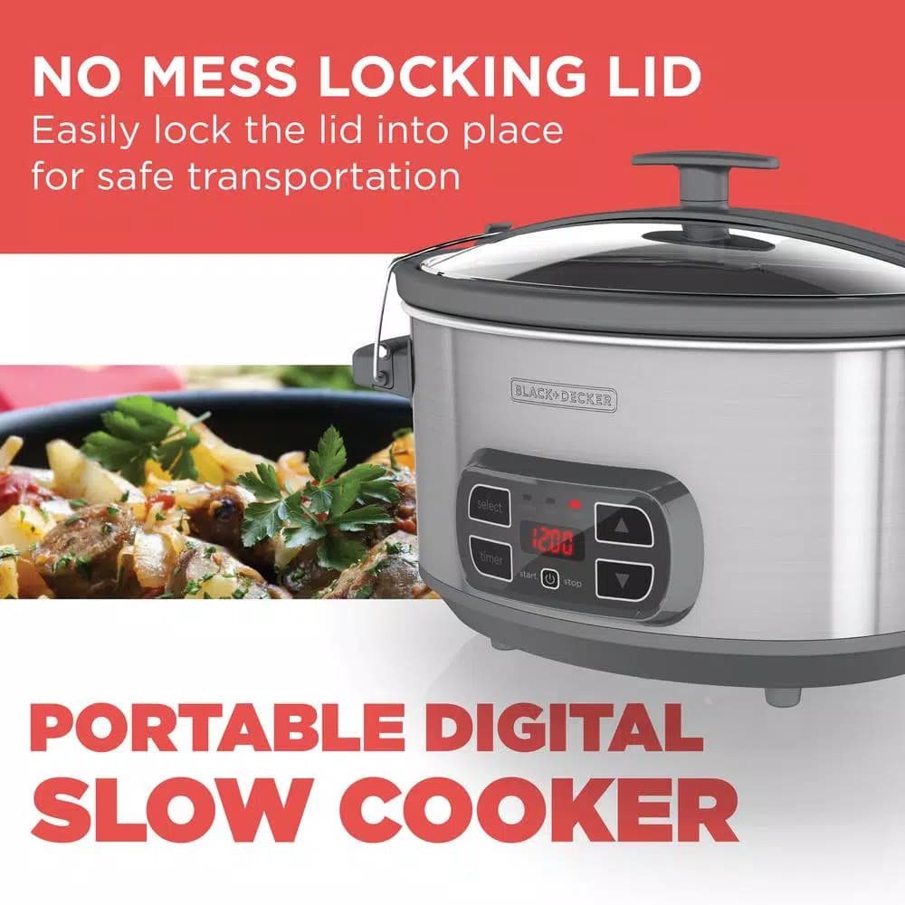 BLACK+DECKER 7 Qt. Programmable Slow Cooker, Brushed Stainless Steel