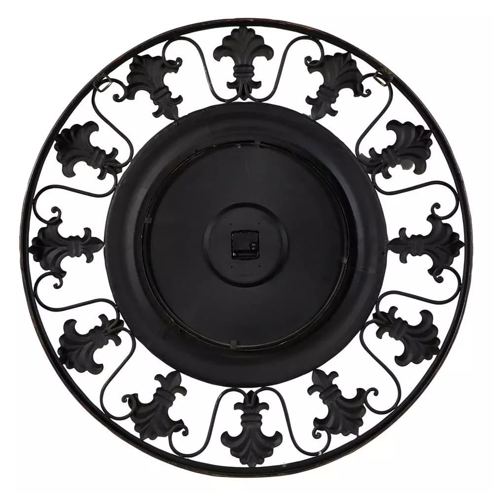 LITTON LANE 38 in. Traditional Fleur-De-Lis Iron Wall Clock - Distressed Bronze Finish