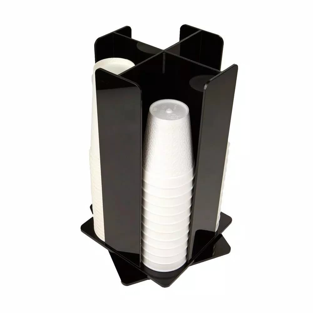 Mind Reader 4-Compartment Rotating Black Acrylic Cup and Lid Dispenser