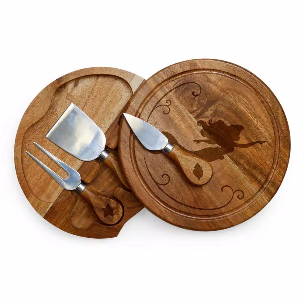 TOSCANA Picnic Time Little Mermaid 7.5 in. Acacia Wood Brie Cheese Board and Tool Set